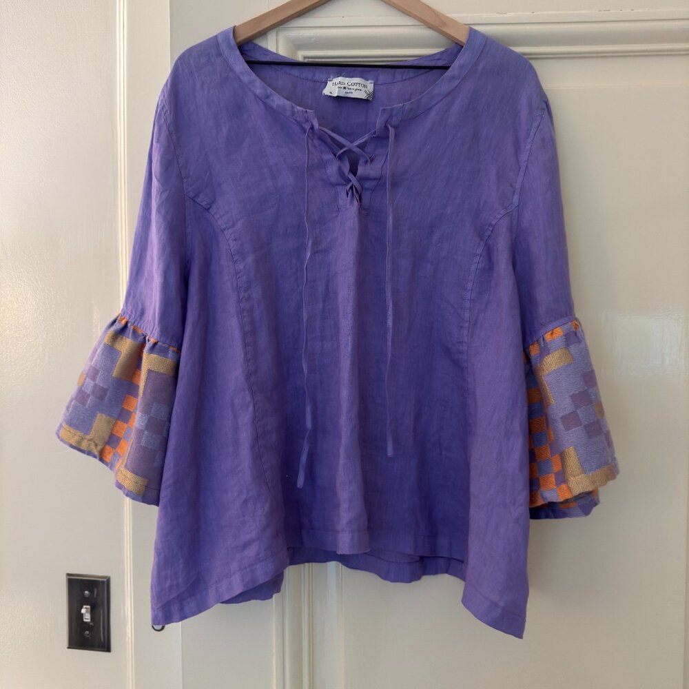 HARIS COTTON PURPLE LINEN TUNIC SIZE XL